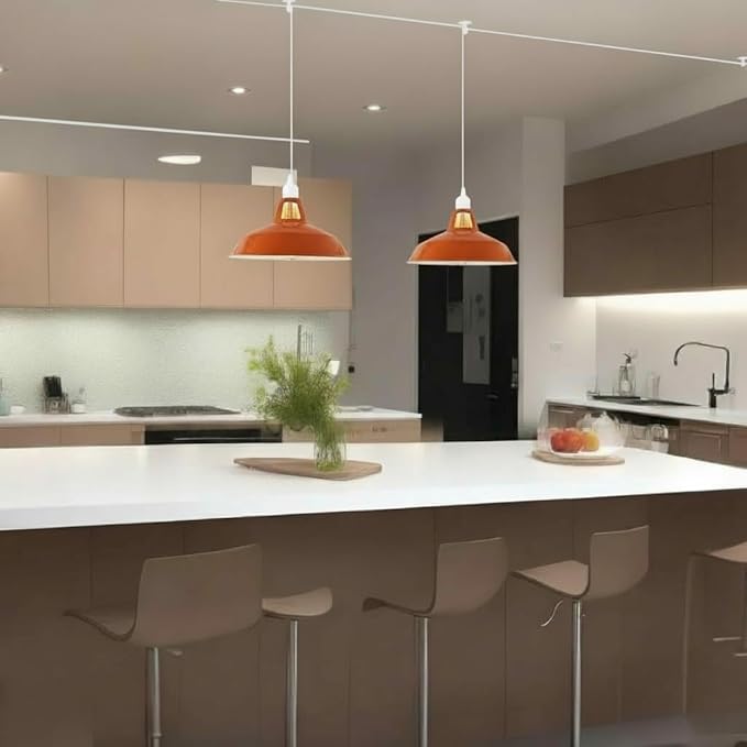 Plug in Pendant Light, 13.1FT Hanging Light with Plug in Cord and On/Off Switch, Industrial Orange Barn Metal Shade Pendant Light for Kitchen Island, Dining Room, Bar, Cafe, Living Room, Orange