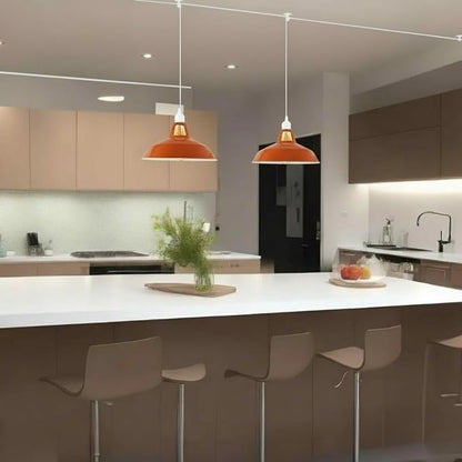 Plug in Pendant Light, 13.1FT Hanging Light with Plug in Cord and On/Off Switch, Industrial Orange Barn Metal Shade Pendant Light for Kitchen Island, Dining Room, Bar, Cafe, Living Room, Orange