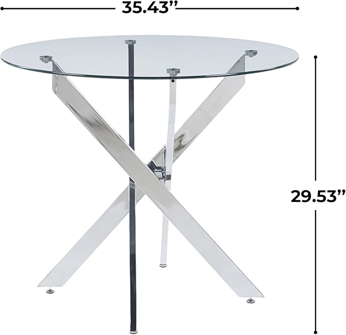 Round Glass Dining Table 35.4'' Inch Modern Round Kitchen Table with Metal Legs Durable Stylish Dinner Table for Dining Room Kitchen