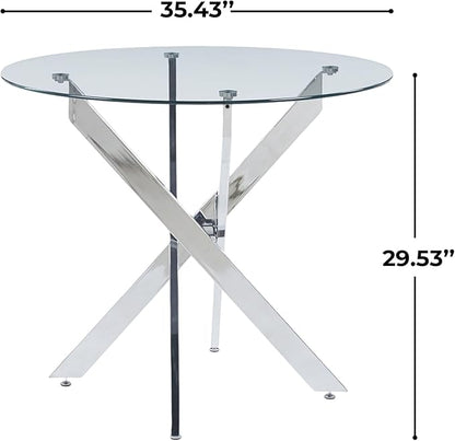 Round Glass Dining Table 35.4'' Inch Modern Round Kitchen Table with Metal Legs Durable Stylish Dinner Table for Dining Room Kitchen