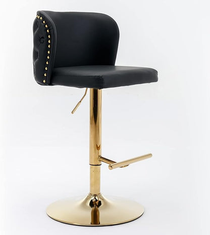 Swivel Bar stools Adjusatble Seat Height, PU Upholstered Bar Stools with The Whole Back Tufted, for Home Pub and Kitchen Island（Black, Set of 2）