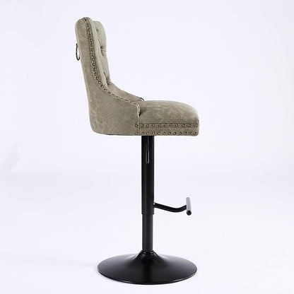 Aged and Retro PU Swivel Bar stools Adjusatble Seat Height from 26 33 Inch, Bar Stools with Backs Comfortable Tufted for Home Pub and Kitchen Island (Olive Green,Set of 2)