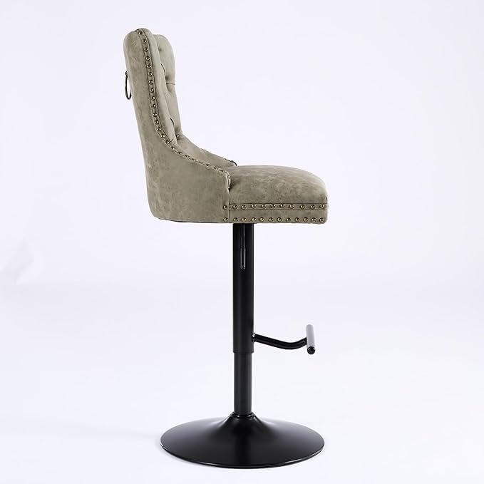 Aged and Retro PU Swivel Bar stools Adjusatble Seat Height from 26 33 Inch, Bar Stools with Backs Comfortable Tufted for Home Pub and Kitchen Island (Olive Green,Set of 2)