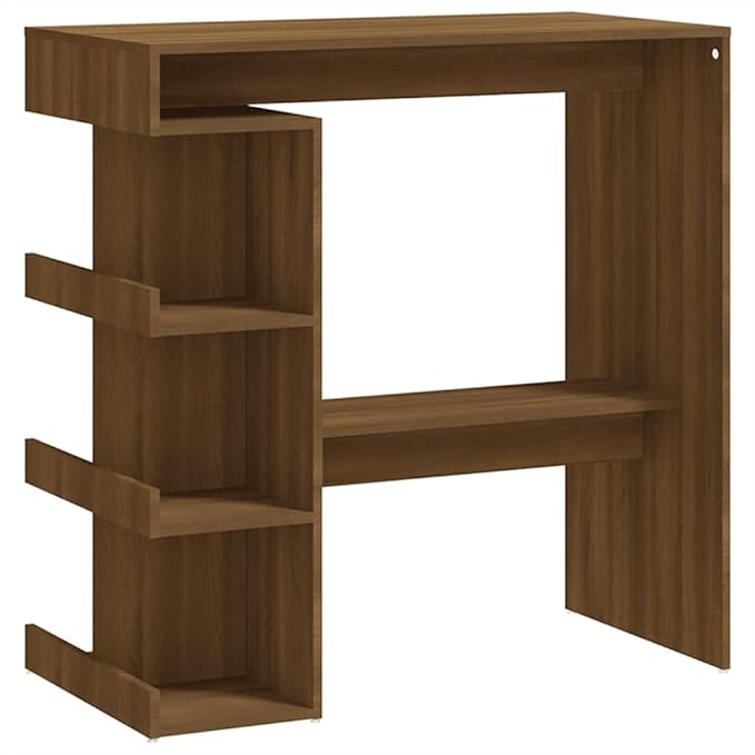 Bar Table Brown Oak 39.4" Engineered Wood Counter Height Dining Table with 3 Storage Shelves Modern Matte Finish for Kitchen Island Living Room