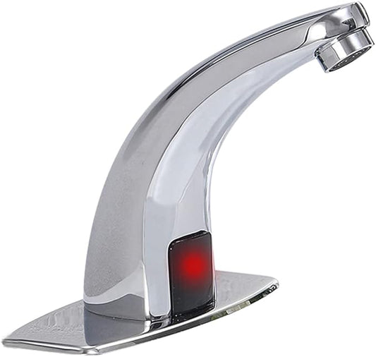 Bathroom Sink Faucet Touchless Temperature Automatic Sensor Commercial Deck Mount Solid Brass Motion Activated Bath Tub Lavatory Basin Vanity Aerator One Hole Brass Mixer Tap Touch-Free Chrome
