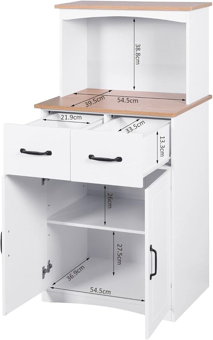 White Cupboard, Freestanding Multifunctional Kitchen Pantry Storage Cabinet with Drawers, Doors and Adjustable Shelf