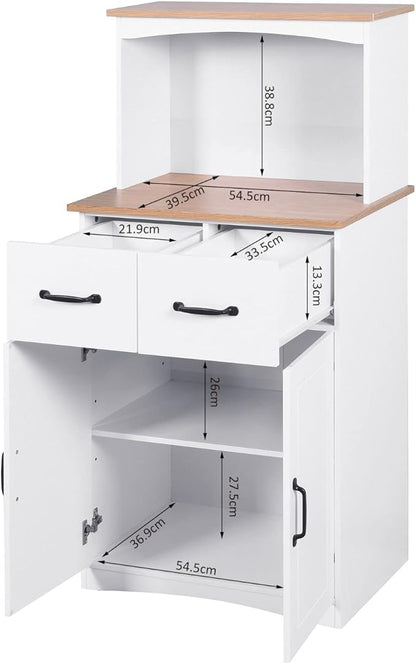 White Cupboard, Freestanding Multifunctional Kitchen Pantry Storage Cabinet with Drawers, Doors and Adjustable Shelf