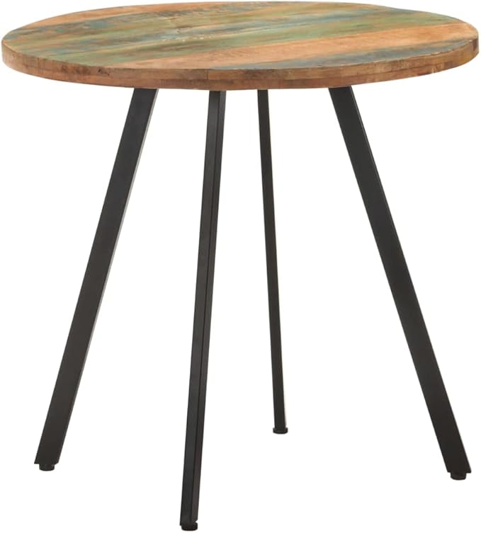 31.5" Round Dining Table for 4, Reclaimed Wood Top, Black Metal Legs, Space-Saving Kitchen Table, Weathered Finish
