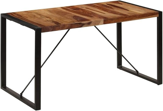Brown Rectangle Dining Table 55.1 x 27.6 x 29.5 in Solid Acacia Wood Top Industrial Style Kitchen Dining Room Set Seats 6 for Small Spaces Modernes Design