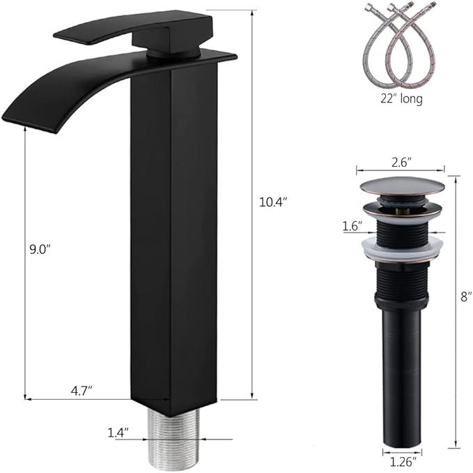 Black Vessel Sink Rectangle, 18"x13" Above Counter Porcelain Ceramic Bathroom Vessel Sink With Faucet and Drain Combo