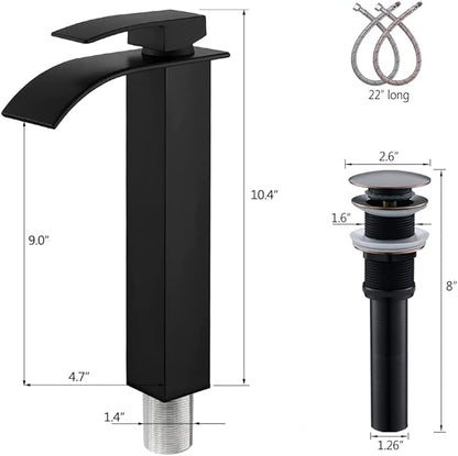 Black Vessel Sink Rectangle, 18"x13" Above Counter Porcelain Ceramic Bathroom Vessel Sink With Faucet and Drain Combo