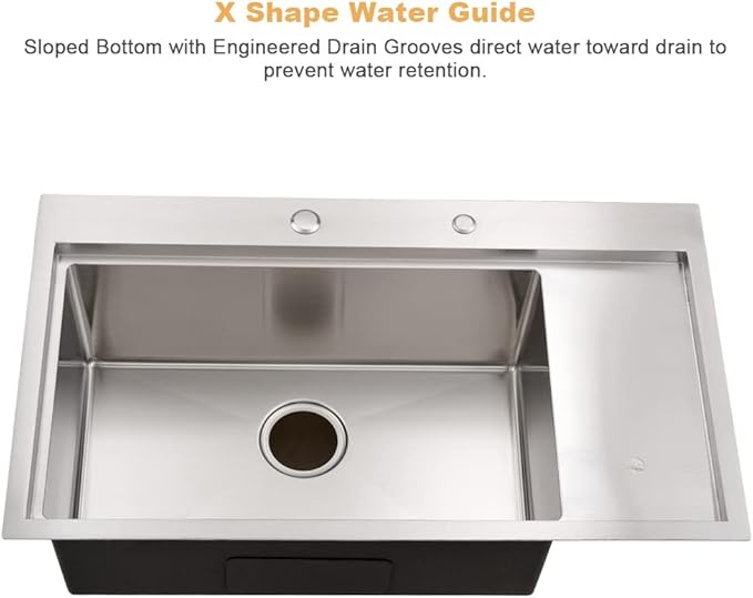 33 Inch Drop In Kitchen Sink with Cup Washer Workstation-Bokaiya 33x19 Stainless Steel Drop In Sink Ledge Workstation 16 Gauge Deep Top Mount Single Bowl Kitchen Sink