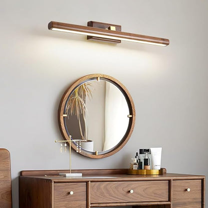 Wood Walnut Vanity Light Fixtures - LED Bath Sconces for Bathroom Over Mirror, Adjustable Brass Fittings, 4000K Natural White Light(Walnut Color,60cm)