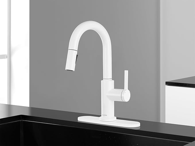 AguaStella AS32W Shiny White Bar Faucet or Prep Sink Faucet with Pull Down Sprayer Single Handle