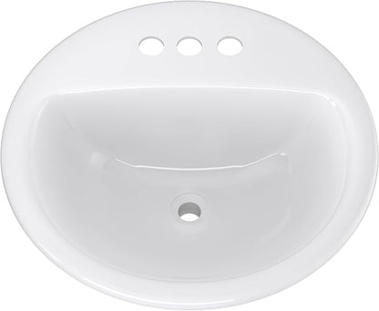 PROFLO PF194R Rockaway 19" Circular Vitreous China Drop In Bathroom Sink with Overflow and 3 Faucet Holes at 4" Centers - White