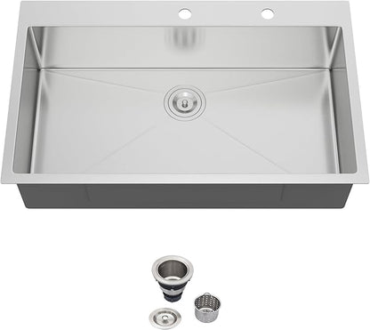 36 Drop In Kitchen Sink - Beslend 36x22 Inch Kitchen Sink Drop In Stainless Steel Sinks Topmount 16 Gauge 9" Deep Single Bowl Above Counter Sinks Dish Basin, Sink Only