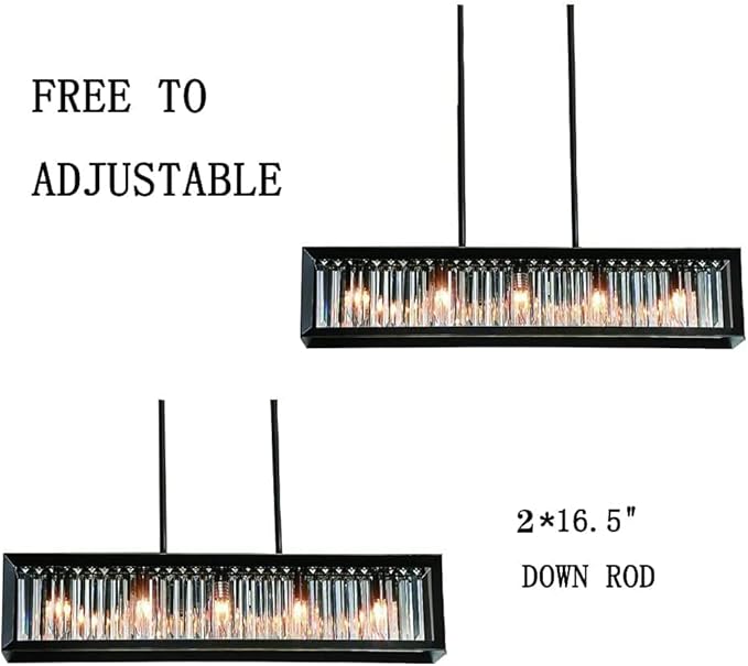 Crystal Black Chandeliers for Dining Room, Modern Linear Chandelier with 5 Light, Rectangle Farmhouse Semi Flush Mount Ceiling Pendant Light Fixture for Kitchen Island