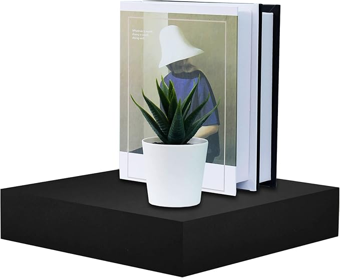 WELLAND 9 1/4 inch Black Mission Floating Shelves for Wall, Bathroom Wall Mount Shelves, Wood Modern Display Shelves, Book Shelves,for Bedroom,Living Room and Kitchen