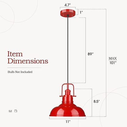 zeyu Modern Dome Pendant Light, 1-Light Kitchen Ceiling Pendant Lighting Fixture, Red Finish, 016-1 RED