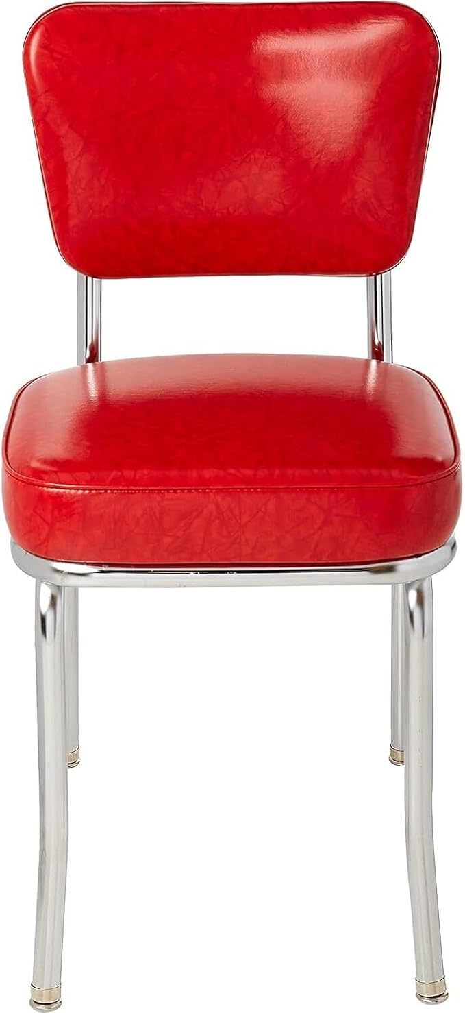 HomeStock Diner Chair - Vinyl Seat, Chrome Frame - Fully Assembled Bistro Kitchen Chair Cracked Ice Red