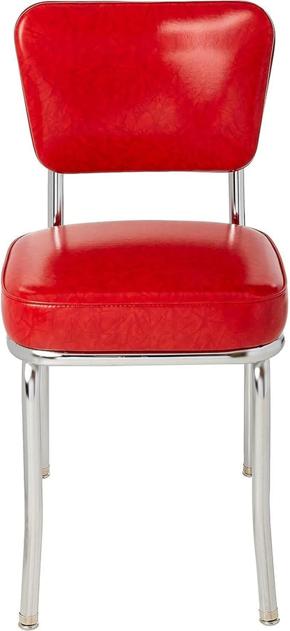 HomeStock Diner Chair - Vinyl Seat, Chrome Frame - Fully Assembled Bistro Kitchen Chair Cracked Ice Red