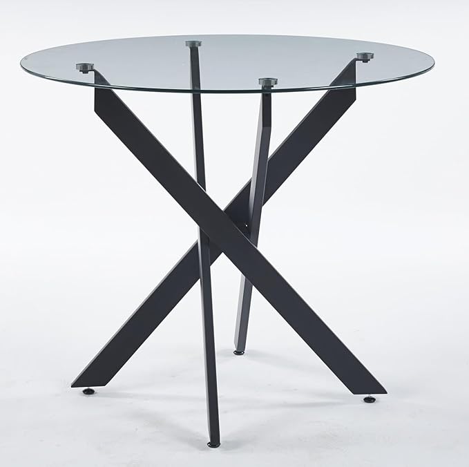 Round Glass Dining Table 35.4'' Inch Modern Round Kitchen Table with Metal Legs Durable Stylish Dinner Table for Dining Room Kitchen