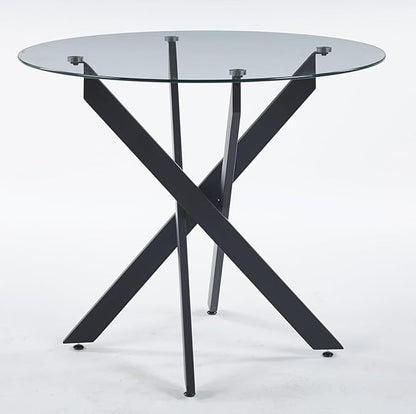 Round Glass Dining Table 35.4'' Inch Modern Round Kitchen Table with Metal Legs Durable Stylish Dinner Table for Dining Room Kitchen