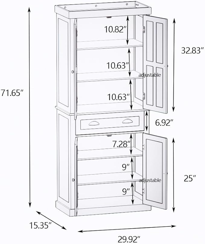 RASOO 70.87" Hutch Cabinet with Storage Freestanding White Pantry Storage Cabinet with 1 Drawer and 4 Doors, 3 Adjustable Shelves Inside of The Buffet Cabinet