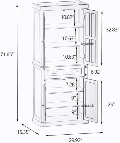 RASOO 70.87" Hutch Cabinet with Storage Freestanding White Pantry Storage Cabinet with 1 Drawer and 4 Doors, 3 Adjustable Shelves Inside of The Buffet Cabinet