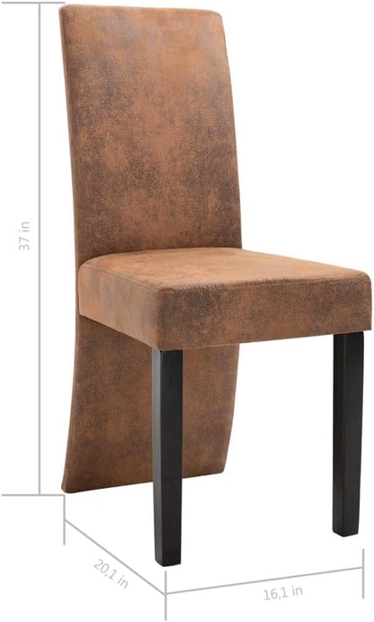 Modern Dining Chairs 4-Piece Set Brown Faux Suede Leather Upholstered High Back Ergonomic Design with Solid Wood Legs for Kitchen Dining Room Furniture