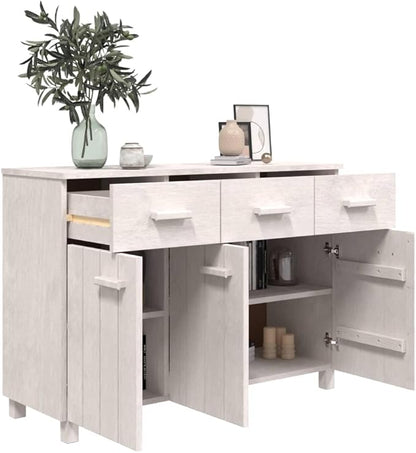 White Solid Pinewood Sideboard, 44.5" Modern Matte Finish Buffet Cabinet for Living Room, Dining Room Storage Furniture Kitchen Furniture