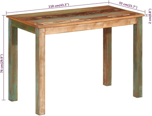 Vintage Dining Table Small Kitchen Table 43.3x21.7x29.9 in Solid Reclaimed Wood Multicolour Distressed Finish Rectangle for Dining Room Apartment Breakfast Nook