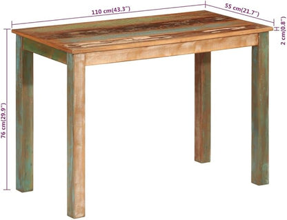 Vintage Dining Table 43.3x21.7x29.9 Inch Solid Reclaimed Wood Multicolored Finish Rectangular Rustic Farmhouse Style for Dining Room and Kitchen