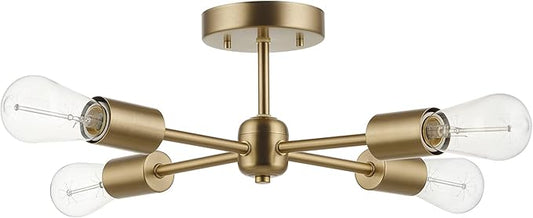 GLOBE Electric 61122 Vane 4-Light Flush Mount Ceiling Light, Matte Brass