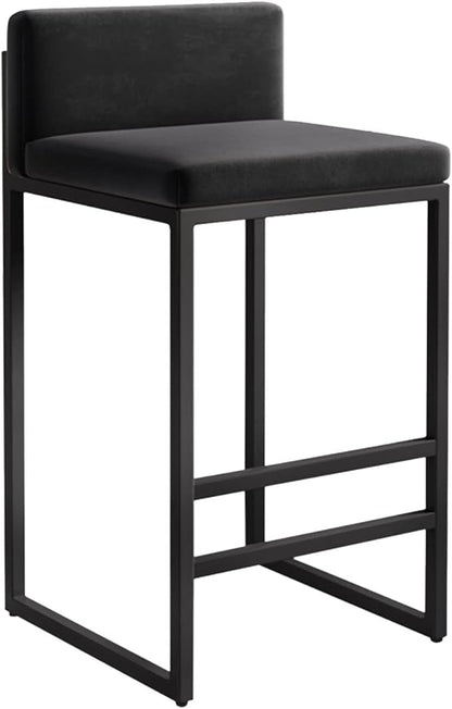 Velvet Stools with Low Back Mid-Century Upholstered Armless Chairs for Kitchen Island Home Pub Grey + Gold Sitting Height 65cm (Black + Black 25.6in)