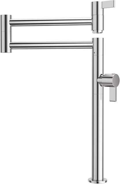 Deck Mount Pot Filler Faucet, ARCORA Solid Brass Pot Filler Chrome Kitchen Folding Faucet with Stretchable Double Joint Swing Arm, Deck Mounted Pot Filler