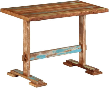 Solid Reclaimed Wood Dining Table with Multicolor Finish, Rectangular Medium Size for Dining Room Kitchen, Vintage Style Durable Furniture for Family Gatherings