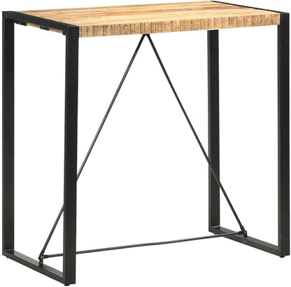 Solid Mango Wood Bar Table with Steel Legs 43.3 x 23.6 Inches Rectangular Dining Table for Kitchen Island and Small Spaces