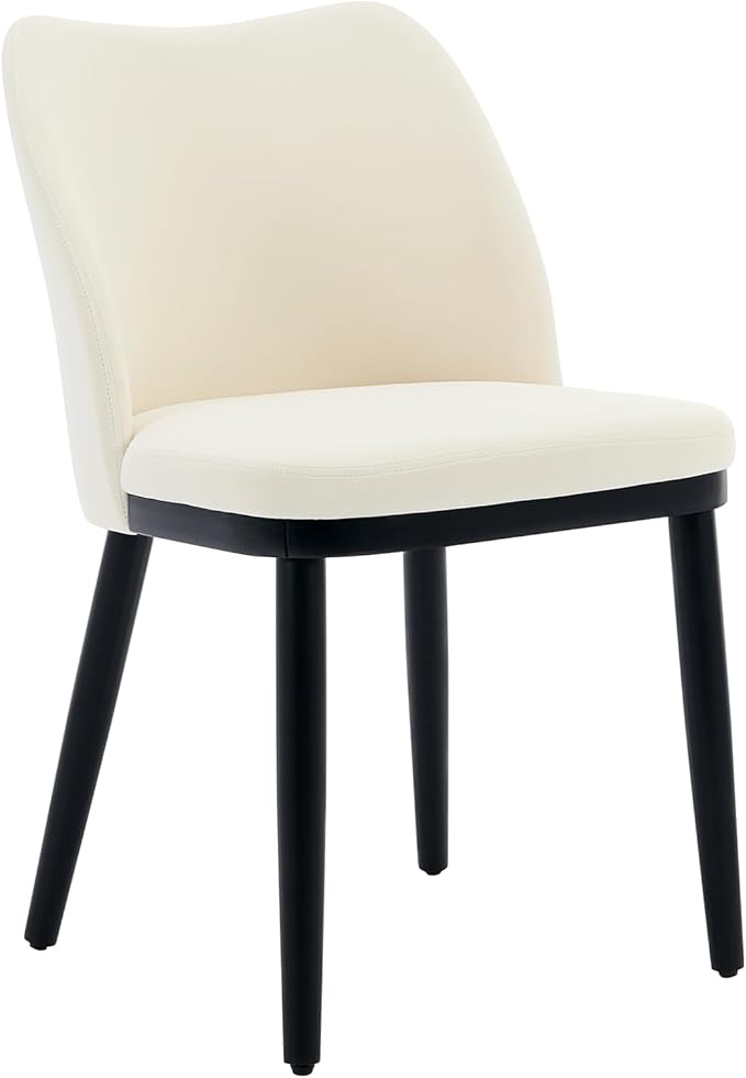 4 Dining Chairs: Upholstered Velvet Dining Room Side Chairs, Chair for Dining Room with Padded Seat and Wood Legs-Modern Dining Chairs for Restaurant, Kitchen, Cafe, Living Room(Off-White)