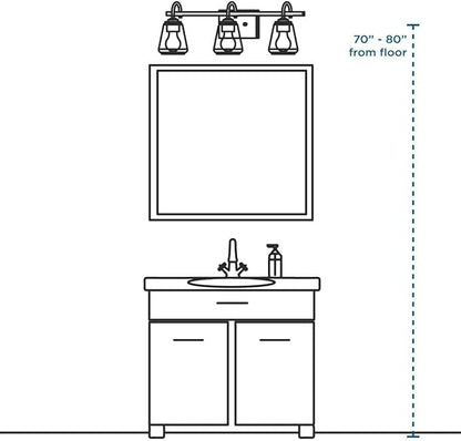 Progress Lighting P300047-009 Calhoun Collection Clear Glass Farmhouse Bath Vanity Light, 3-Light, Brushed Nickel