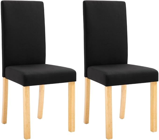 Modern Farmhouse Dining Chairs Set of 2 Black Fabric Upholstered Kitchen Chairs with Rubber Wood Frame for Dining Room Living Room Vanity