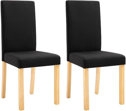 Set of 2 Black Fabric Dining Chairs with Rubber Wood Frame, Traditional Design Comfortable Sturdy for Kitchen Dining Room Furniture Indoor Use