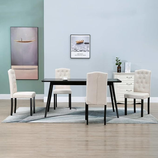 Cream Fabric Dining Chairs 4-Piece Set with Soft Upholstery and Solid Wood Legs for Farmhouse Kitchen Dining Room Furniture
