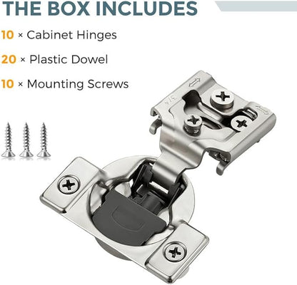 HOME EDIT 10 Pack 5 Pairs 3/4 inch Overlay Soft Close Cabinet Hinges for Kitchen, Stainless Steel Three-Way Adjustable, Concealed Self-Closing Door Hinges