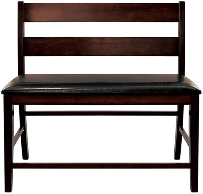 Pemberly Row 44.5 in Wood Counter Height Dining Bench, Cherry Finish, Faux Leather Upholstery, Wood Backrest, Transitional Kitchen Seating, 300 lb Capacity