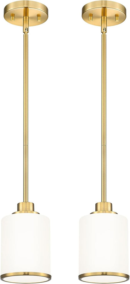 Beionxii 2 Pack Brushed Gold Pendant Lights Kitchen Island, Modern Kitchen Pendant Lighting Over Island, Hanging Lights with Milk Glass for Sink, Dining Room, Entryway, BX-PL02BG-2