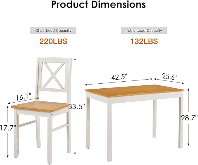 Majnesvon 5 Piece Dining Table Set for 4, Farmhouse Kitchen Table Set with Chairs, Wood Dining Table Chair for Kitchen, Restaurant, Apartment (Ancient White)
