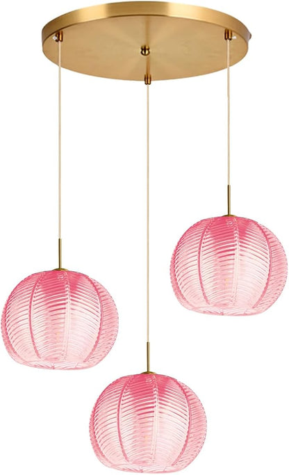 Cluster Chandelier 3-Lights Gold Pink Pendant Light Fixtures Glass Globe Chandeliers Dining Room Classic Glass Ball 8.6" Shade Adjustable Height Mid Century Modern Chandelier