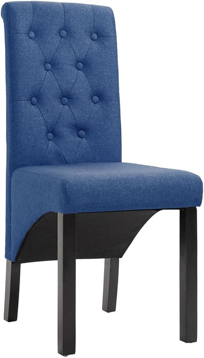 Set of 2 Blue Fabric Dining Chairs with Rubber Wood Frame, Modern Ergonomic Comfortable Design for Dining Room Kitchen Living Room Accent