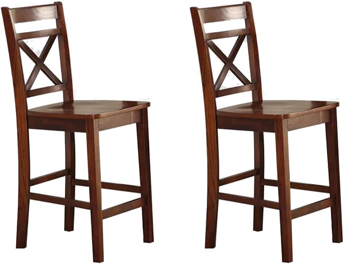 Cherry Wood Counter Height Chairs Set of 2 for Kitchen Island & Dining Room Seating - Kitchen Island Chairs, Cross Back Design with Footrest